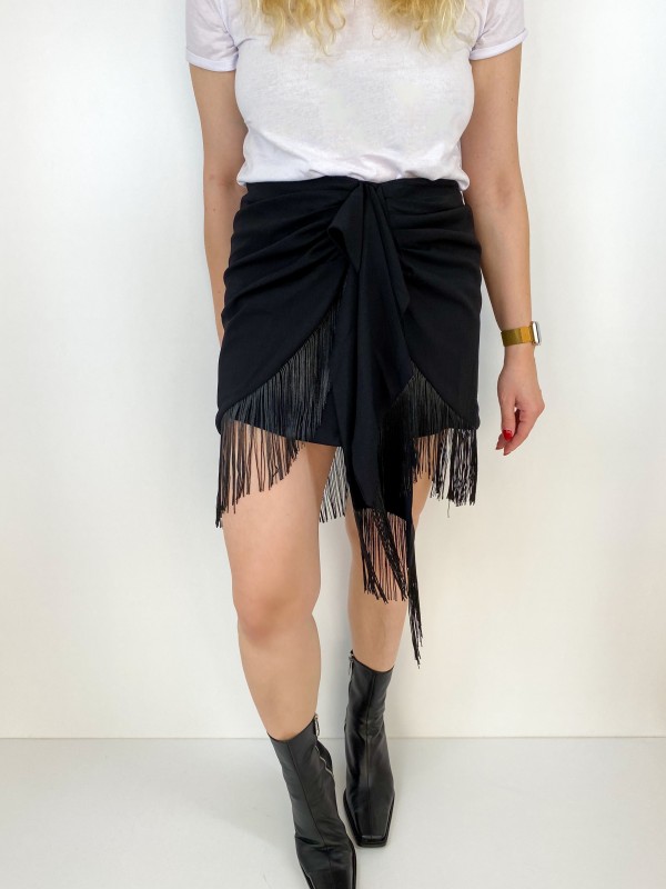 Fringed detailed mini skirt