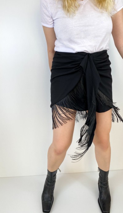 Püsküllü drapeli mini etek