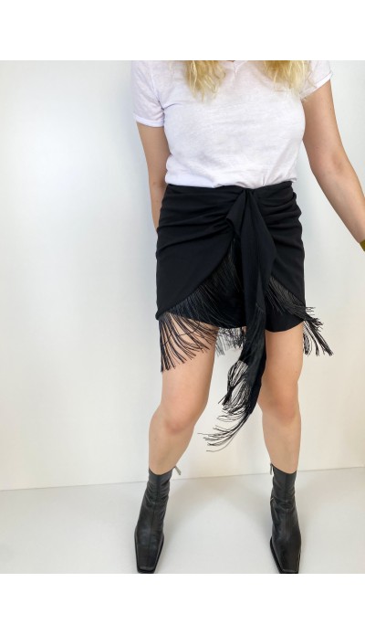 Püsküllü drapeli mini etek