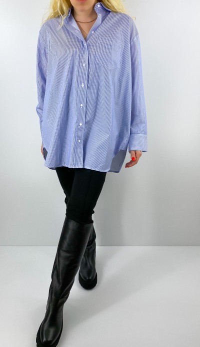 Mavi çizgili oversize gömlek