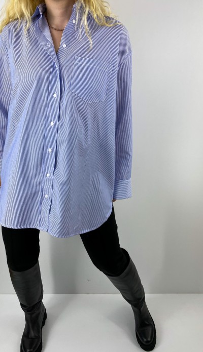 Mavi çizgili oversize gömlek