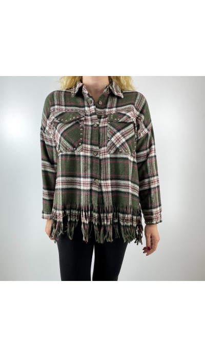 Püsküllü ve zımba detaylı ekose gömlek ceket