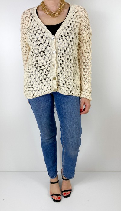 Krem rengi özel örme hırka