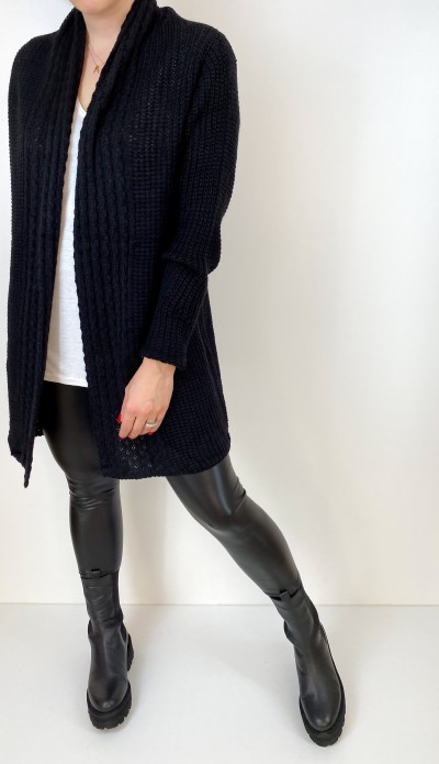 Siyah yün tunik hırka