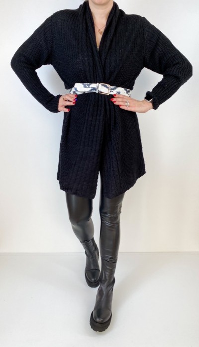 Siyah yün tunik hırka