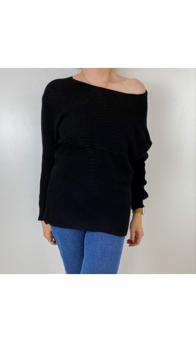 Siyah kayık yaka tunik kazak 