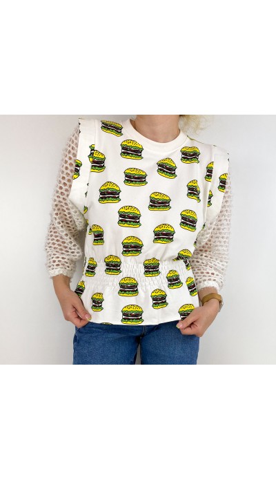 Kolları triko baskılı sweatshirt