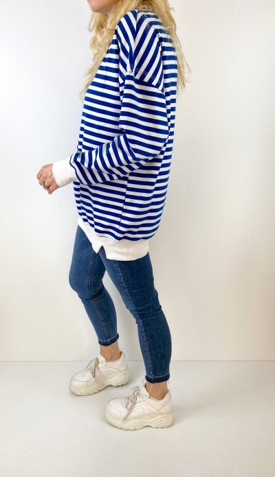 Mavi çizgili sweatshirt