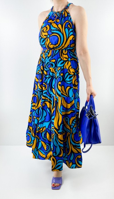 Boyundan bağlı tasarım elbise 