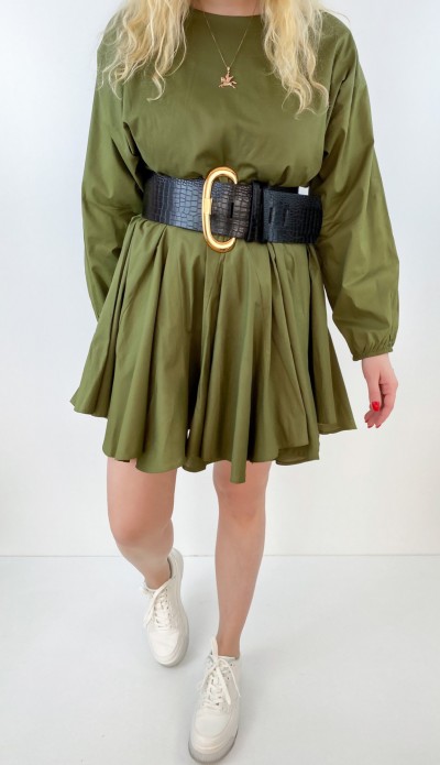 Çok pileli haki elbise