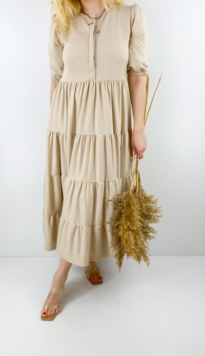 Kat detaylı pamuklu maxi elbise