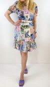 Parrot detailed frilled dress