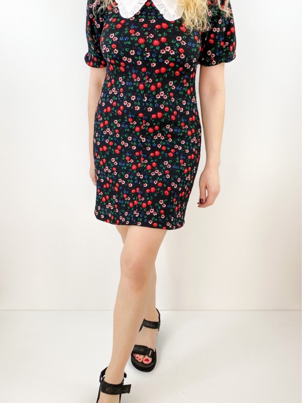 Sleeve detailed flower printed dress