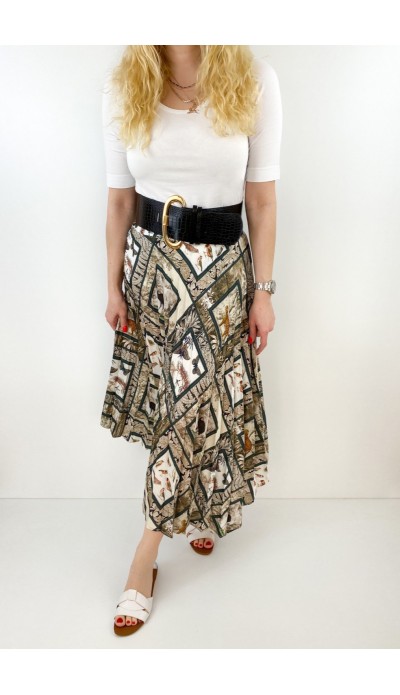 Asimetrik pileli desenli etek