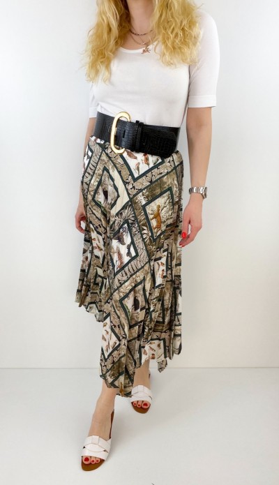 Asimetrik pileli desenli etek