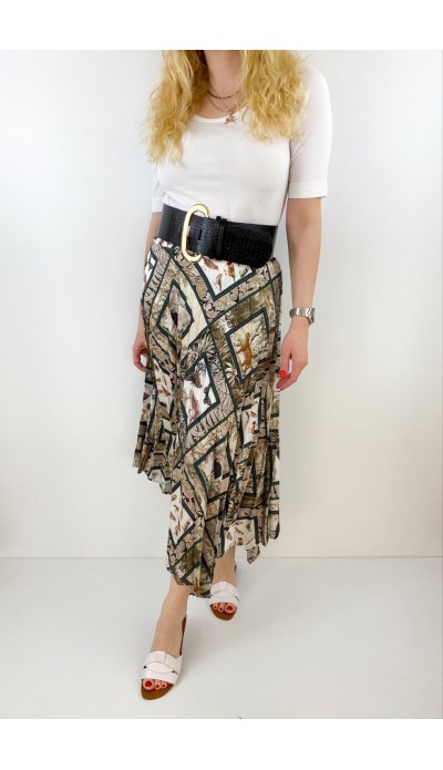 Asimetrik pileli desenli etek