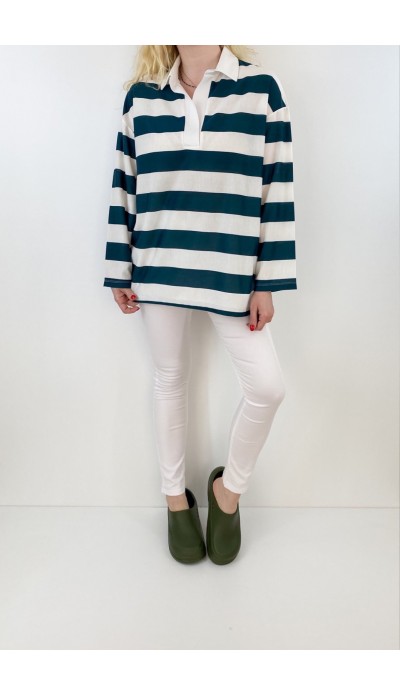 Yeşil çizgili sweatshirt