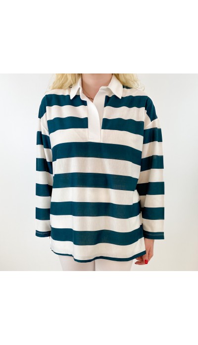 Yeşil çizgili sweatshirt