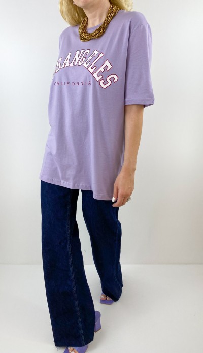 Baskılı lila oversize t-shirt