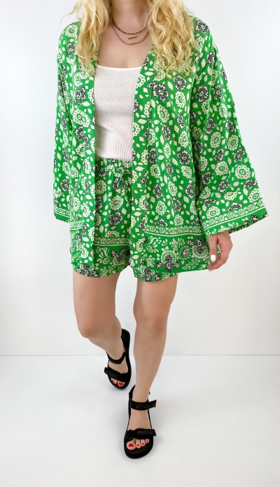 Paisley printed kimono short set