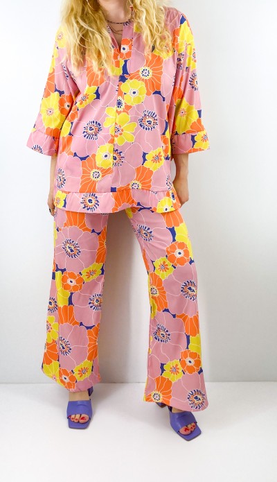 Vintage printed top trousers set