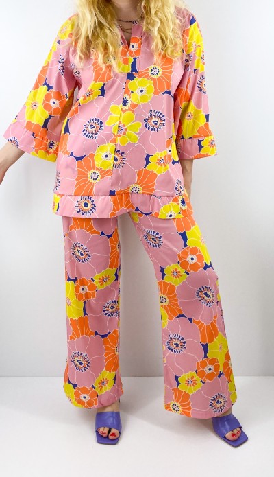 Vintage printed top trousers set