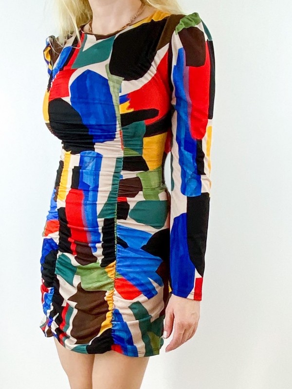 Geometrik desen renkli tasarım elbise