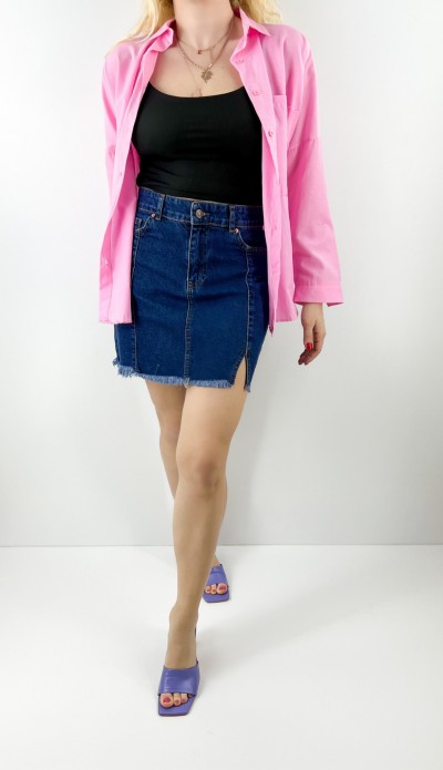 Koyu mavi mini kot etek