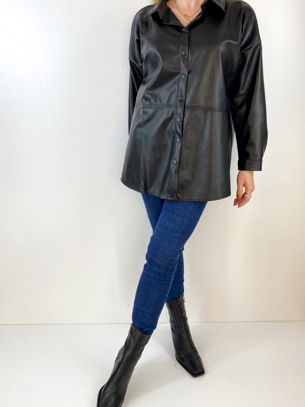 Black faux leather oversize shirt