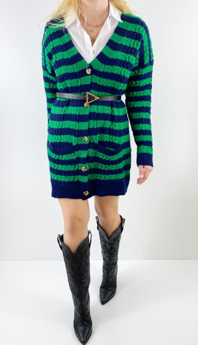 Yeşil lacivert çizgili tasarım hırka