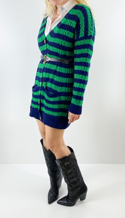 Yeşil lacivert çizgili tasarım hırka