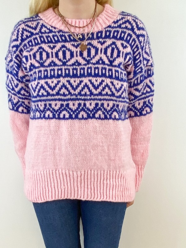 Blue ethnic printed pink pullover