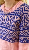 Blue ethnic printed pink pullover