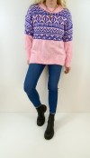 Blue ethnic printed pink pullover