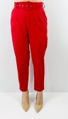 Belt detailed red carrot pants