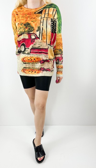 Baskılı renkli triko bluz