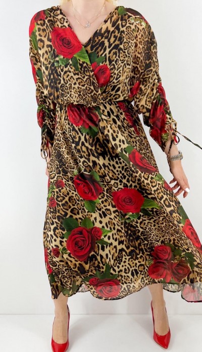 Çiçek desenli tasarım şifon elbise