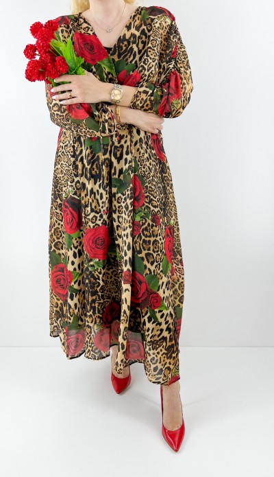 Çiçek desenli tasarım şifon elbise