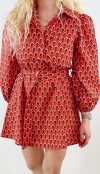 Belt detailed geometric printed dress