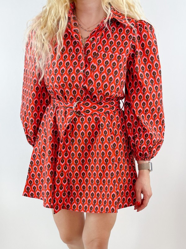 Belt detailed geometric printed dress