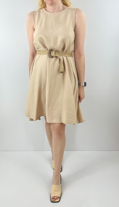 Kalın askılı keten elbise