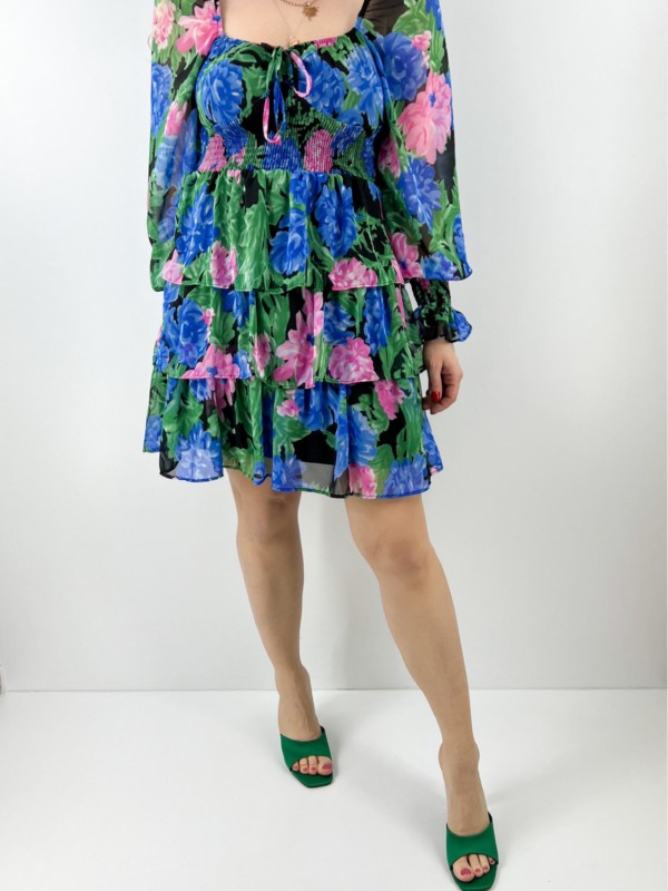 Flower printed chiffon dress