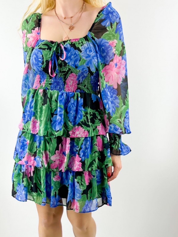 Flower printed chiffon dress