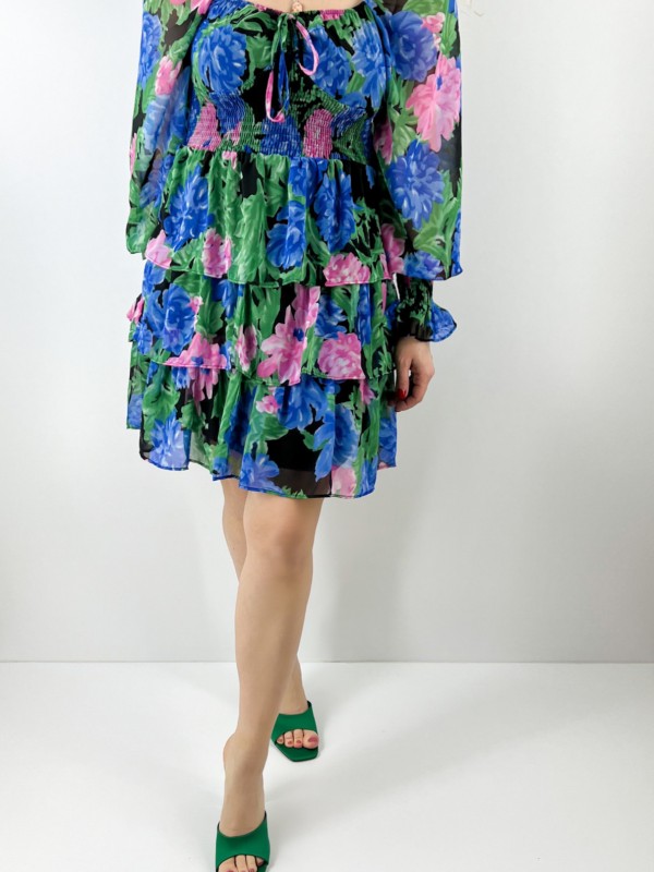 Flower printed chiffon dress