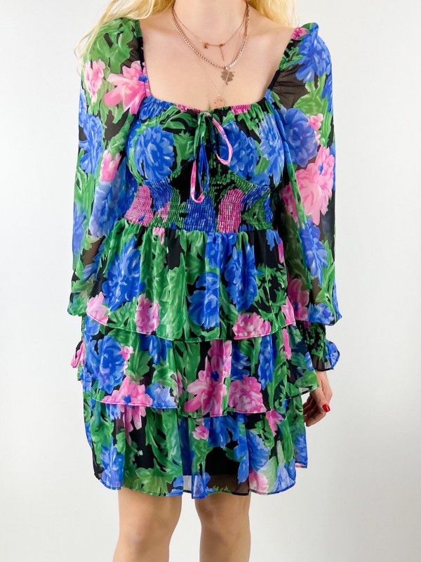 Flower printed chiffon dress