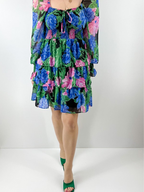 Flower printed chiffon dress