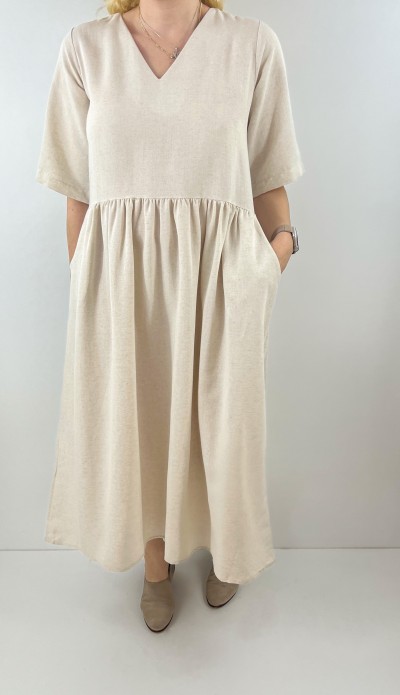 Keten midi elbise