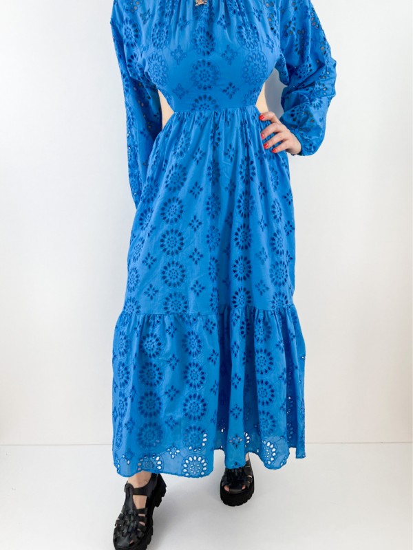 Mavi fisto tasarım elbise