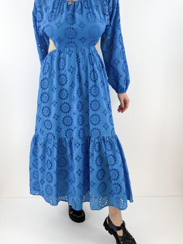 Mavi fisto tasarım elbise