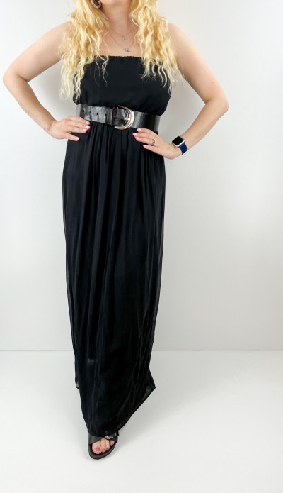 Siyah straplez şifon elbise